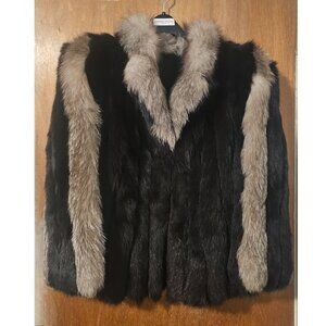 Vintage Real Genuine Beautiful Soft Dyed Black Fox Fur Silver Fox Accents Supple